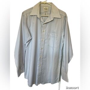 Eagle Dress Shirt Blue/White/green Pin Striped | 15.5, 32/33 Long Sleeve